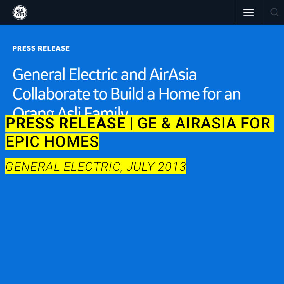 Press Release GE x AirAsia for EPIC Homes July 2013